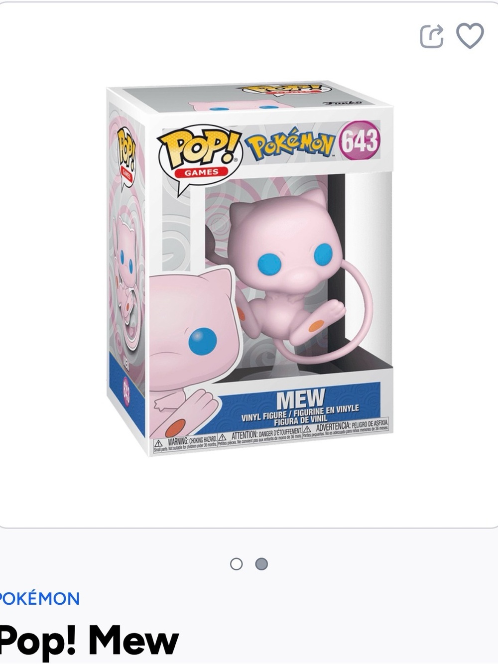 Funko Pop! Games Pokémon Mew Vinyl Figure - Pink with Blue Eyes- 643
